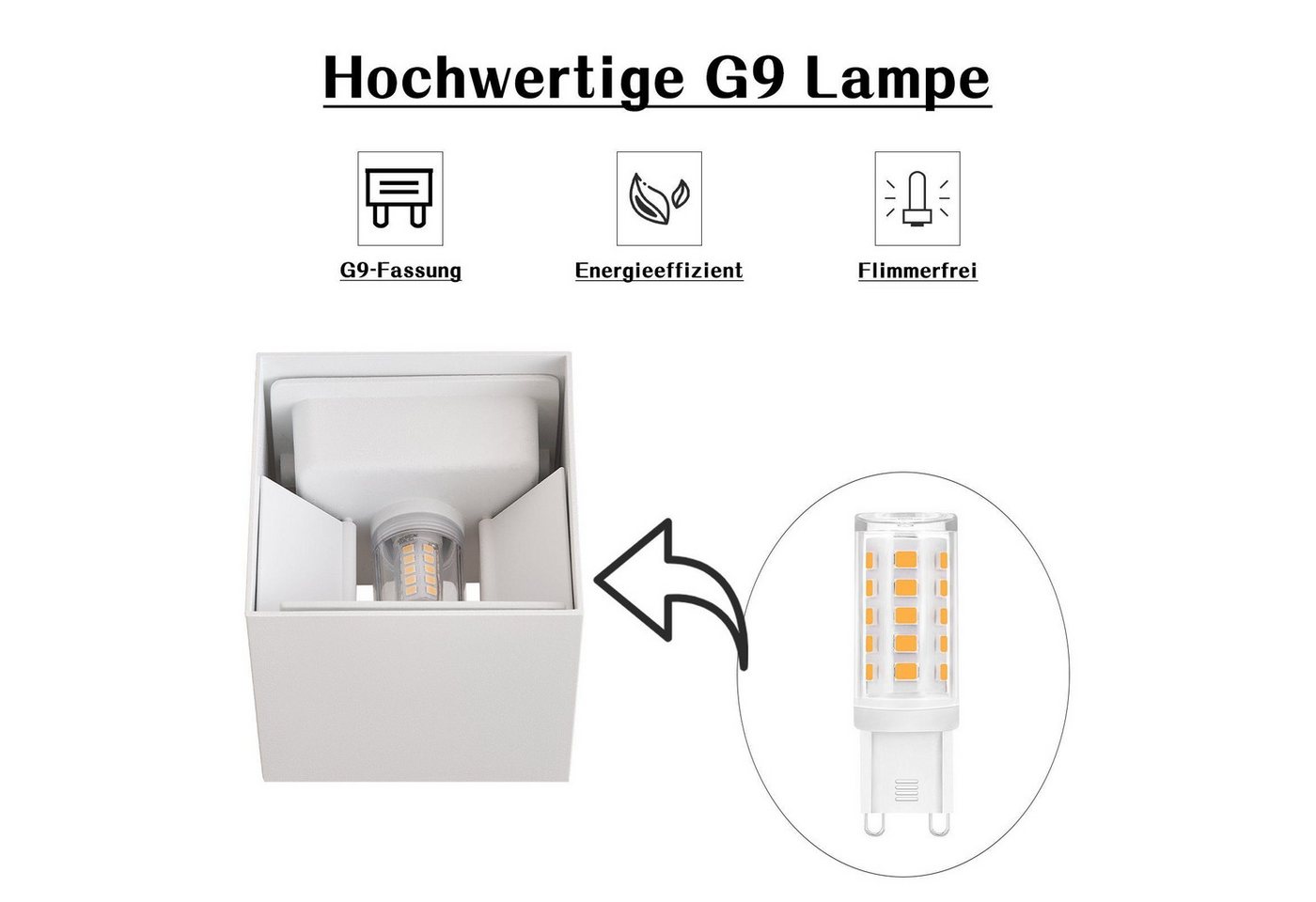 Nettlife LED Wandleuchte Innen Außen Modern Up Down Strahl G9 Außenwandlampe Schwarz/Grau, LED fest integriert, Warmweiß, für Flur Schlafzimmer Garten Treppenhaus Terrasse Bild 2