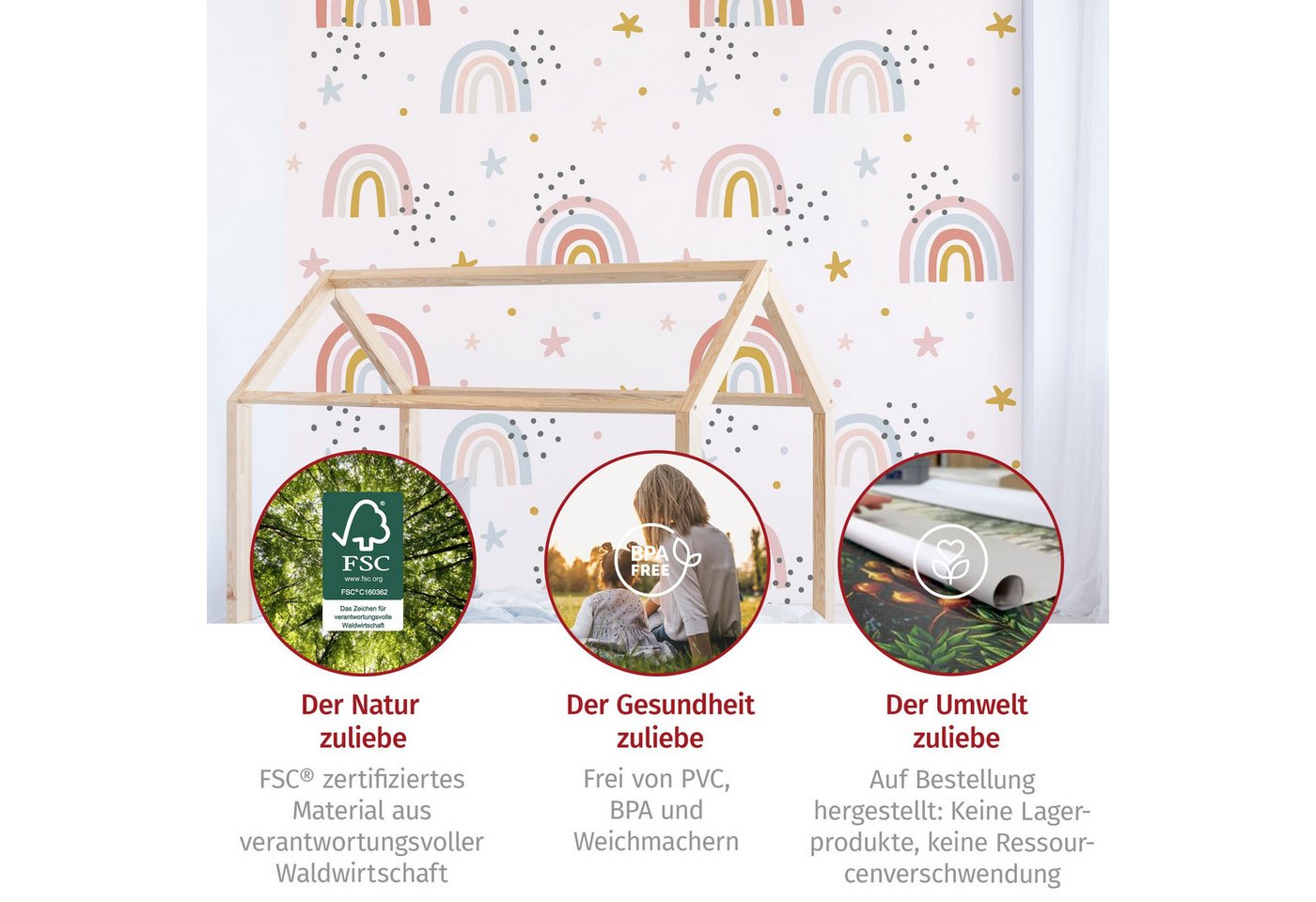 Bilderdepot24 Kindertapete Kinderzimmer Regenbogenwelt Sterne Pünktchen Kinder Wanddeko Muster, Glatt, Matt, (Vliestapete inkl. Kleister oder selbstklebend), Mädchenzimmer Jungenzimmer Babyzimmer Bildtapete Fototapete Wandtapete