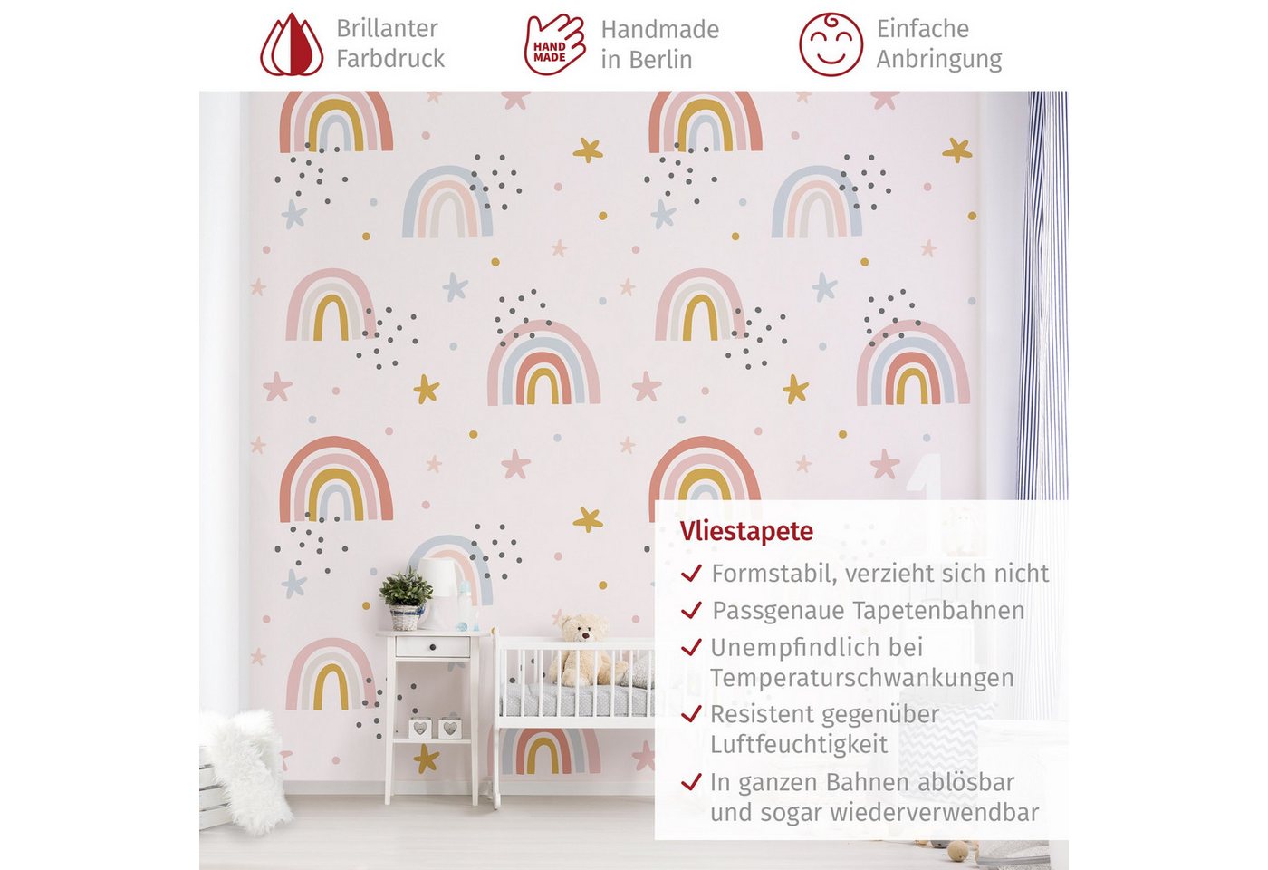 Bilderdepot24 Kindertapete Kinderzimmer Regenbogenwelt Sterne Pünktchen Kinder Wanddeko Muster, Glatt, Matt, (Vliestapete inkl. Kleister oder selbstklebend), Mädchenzimmer Jungenzimmer Babyzimmer Bildtapete Fototapete Wandtapete Bild 2