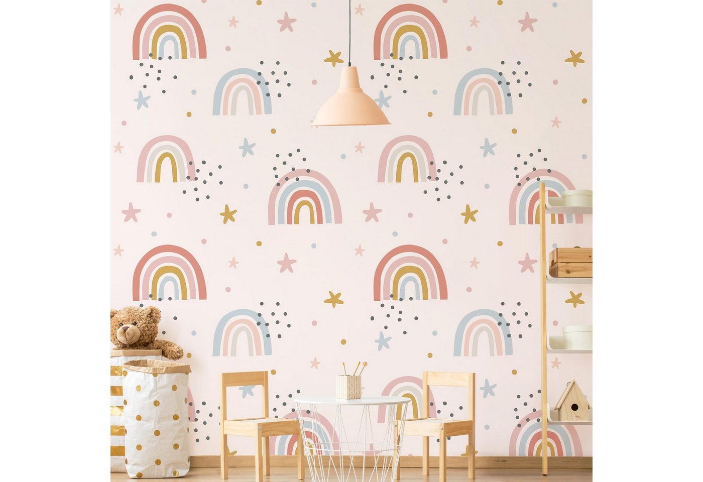 Bilderdepot24 Kindertapete Kinderzimmer Regenbogenwelt Sterne Pünktchen Kinder Wanddeko Muster, Glatt, Matt, (Vliestapete inkl. Kleister oder selbstklebend), Mädchenzimmer Jungenzimmer Babyzimmer Bildtapete Fototapete Wandtapete Bild 5