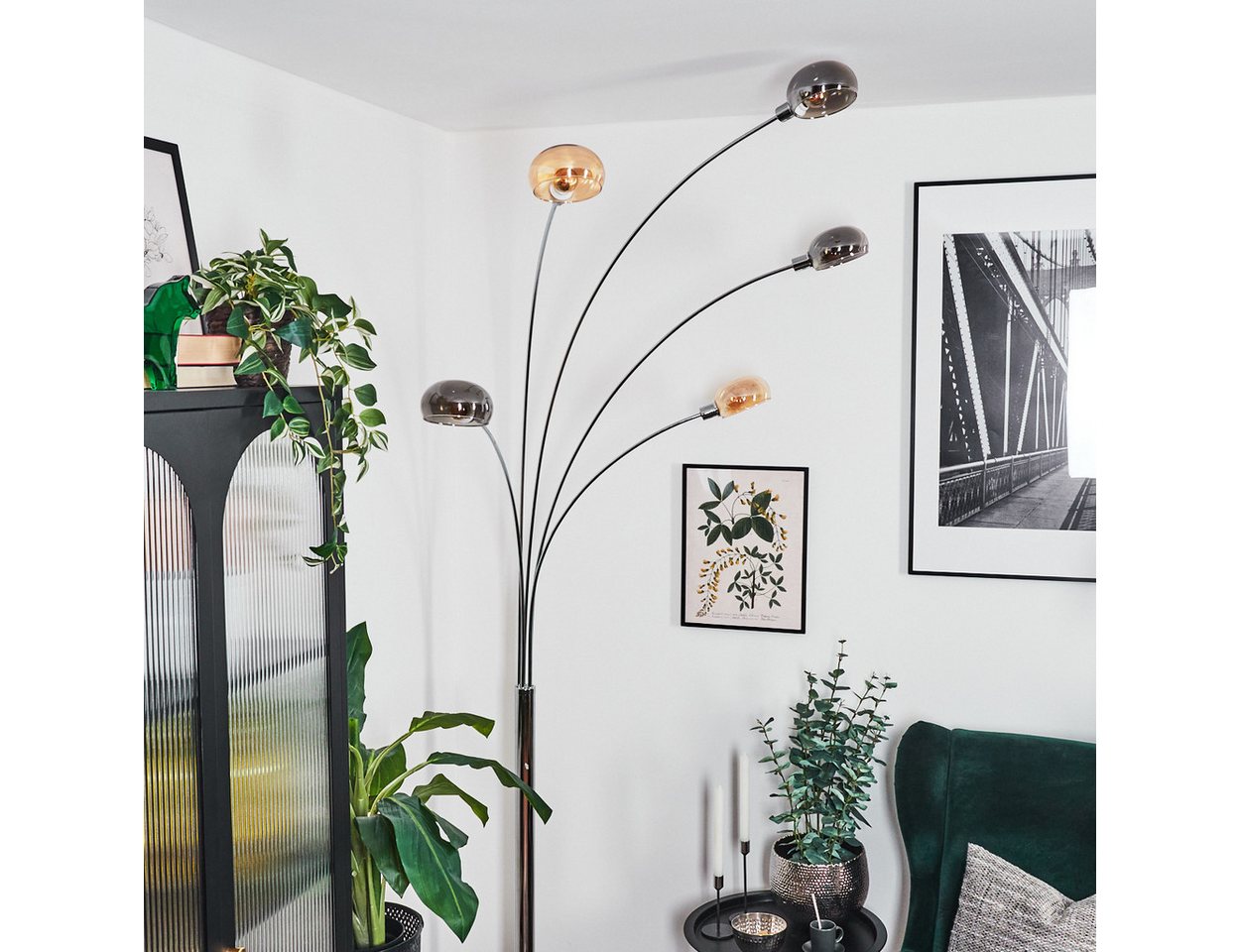 hofstein Stehlampe Stehlampe aus Metall in Weiß/Chrom/Rauch/Bernstein, Retro-Design, verstellbare Stehleuchte mit Marmorfuß und Schalter am Gehäuse, E14 Bild 3