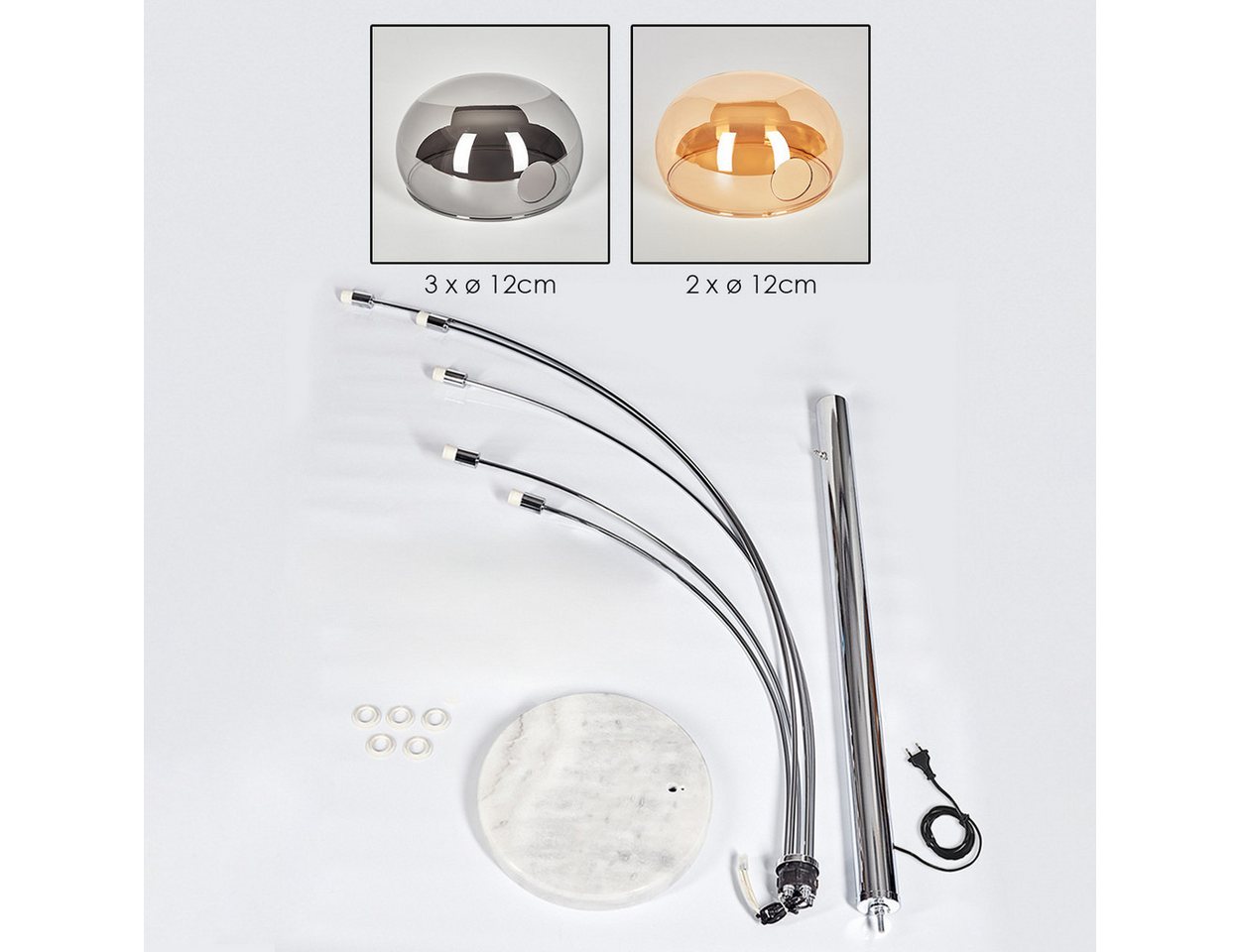 hofstein Stehlampe Stehlampe aus Metall in Weiß/Chrom/Rauch/Bernstein, Retro-Design, verstellbare Stehleuchte mit Marmorfuß und Schalter am Gehäuse, E14 Bild 5