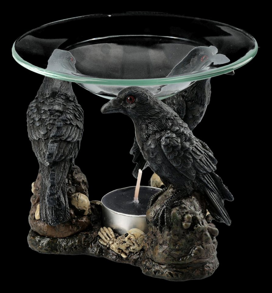 Figuren Shop GmbH Duftlampe Raben Duftlampe – Gothic Figur mit Glasschale Mystik Deko 12 cm