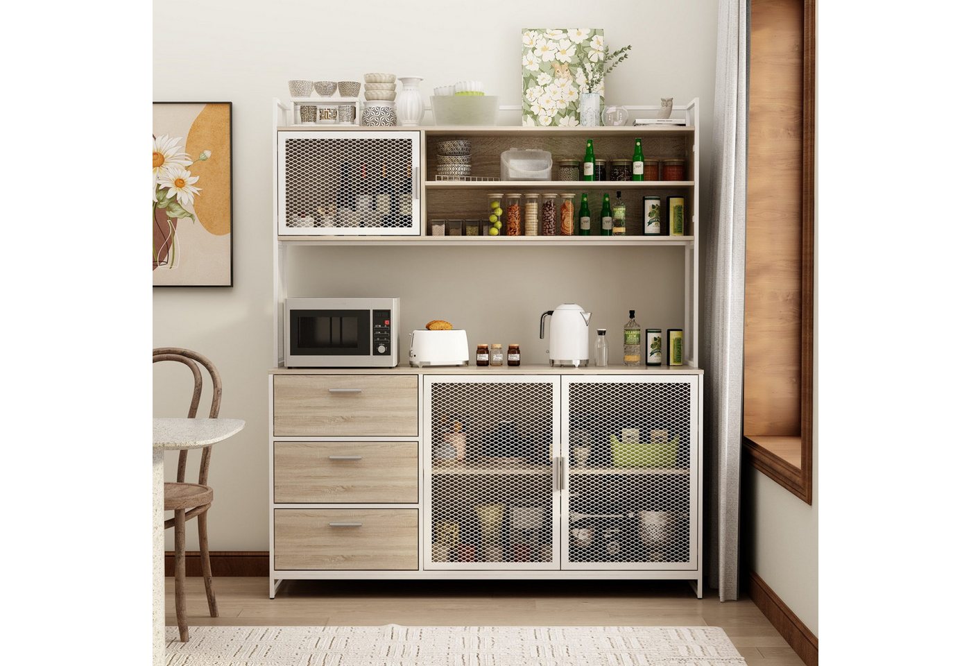 FUFU&GAGA Küchenbuffet 150cm, Buffetschrank für Kaffeestation und Mikrowelle