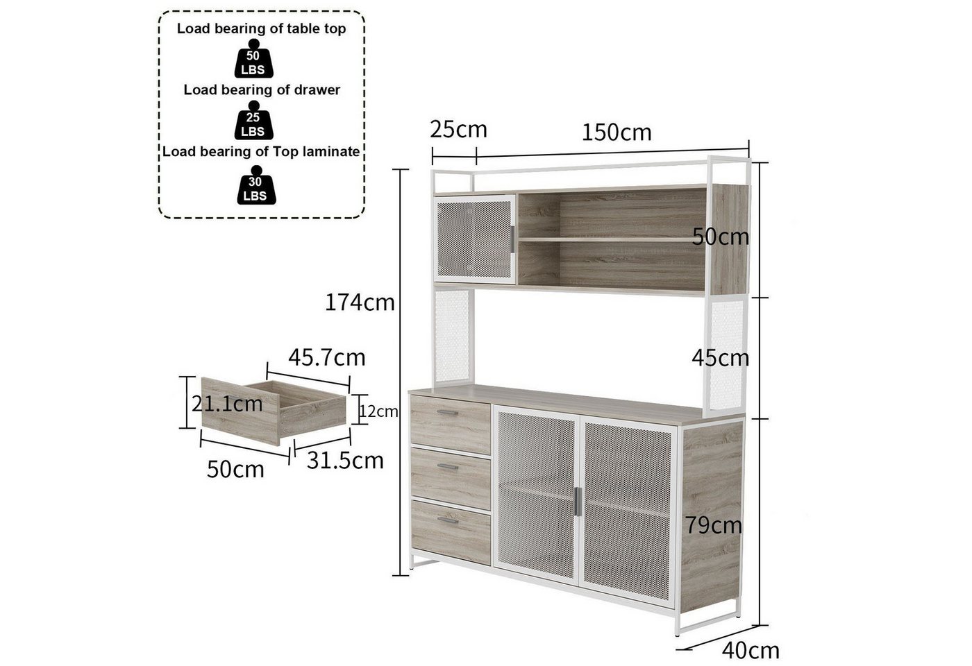 FUFU&GAGA Küchenbuffet 150cm, Buffetschrank für Kaffeestation und Mikrowelle Bild 5
