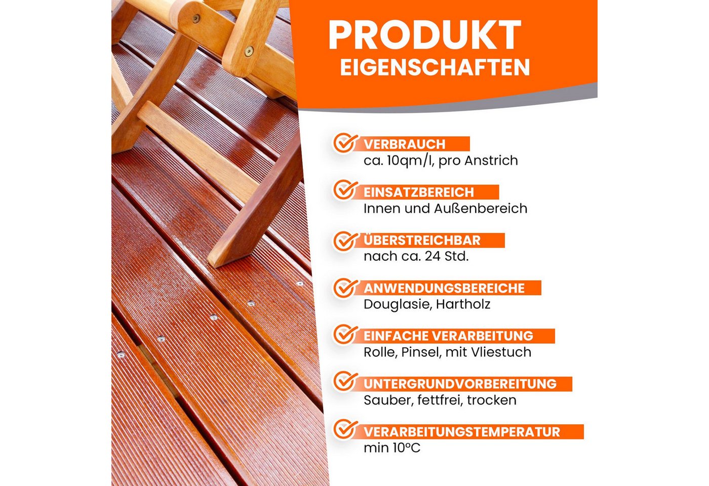BEKATEQ Holzöl BE-291 Douglasien Öl für innen und außen, Holzschutz, Holzimprägnierung Terrassen, Gartenmöbel