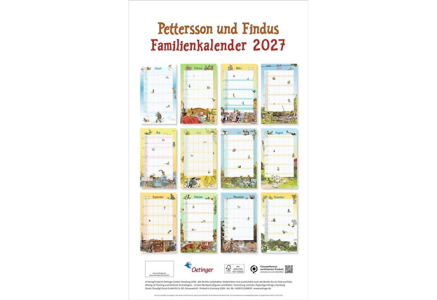 Oetinger Wandkalender Pettersson und Findus. Familienkalender 2027 Bild 2