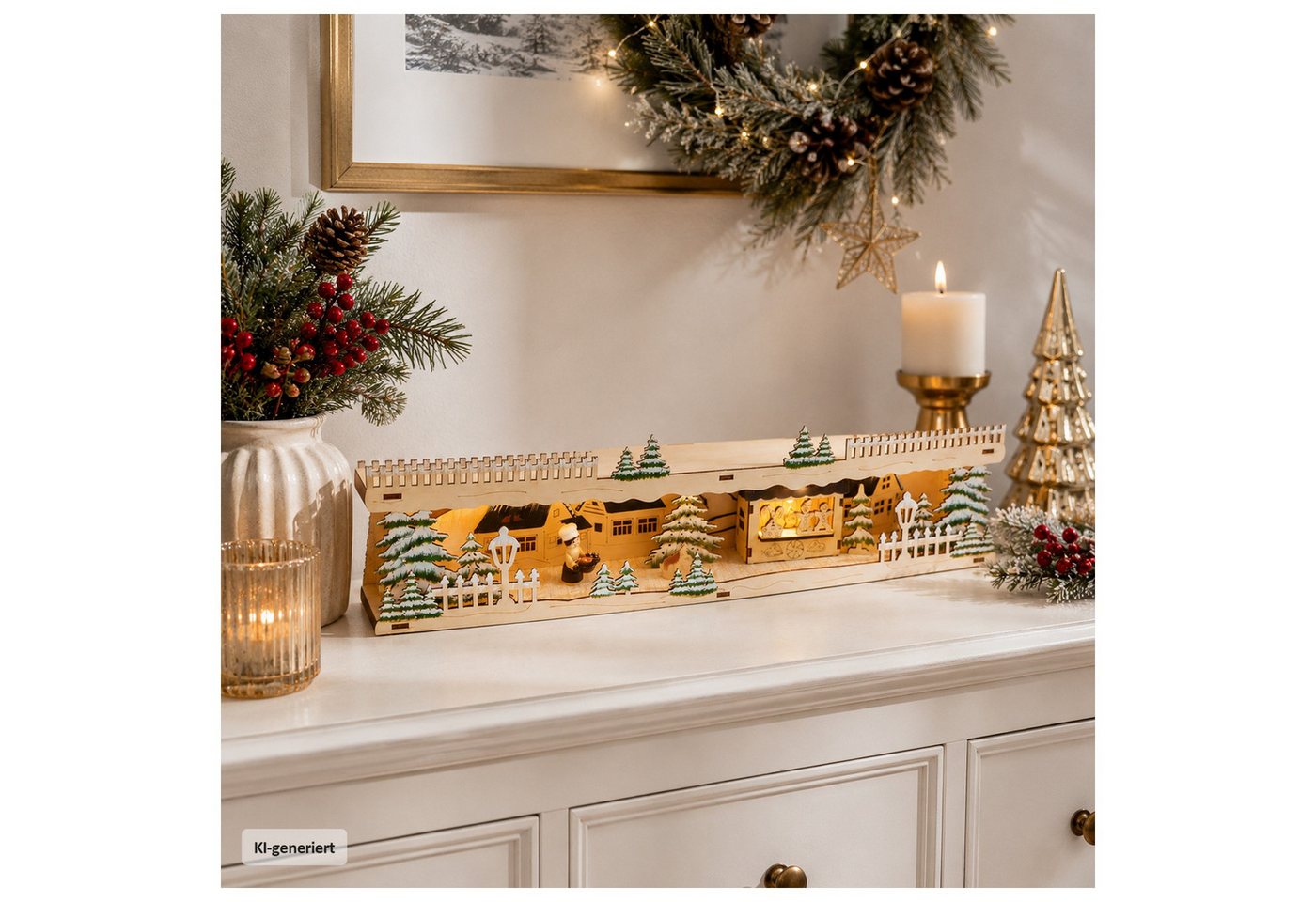 HTI-Living Schwibbogen-Fensterbank LED Schwibbogenbank Weihnachtsbäckerei (1-tlg), Stimmungsvolle Weihnachtsdekoration mit beleuchteter Winterszene