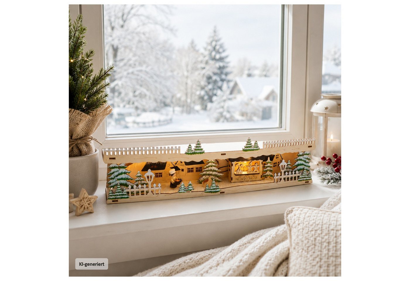HTI-Living Schwibbogen-Fensterbank LED Schwibbogenbank Weihnachtsbäckerei (1-tlg), Stimmungsvolle Weihnachtsdekoration mit beleuchteter Winterszene Bild 3