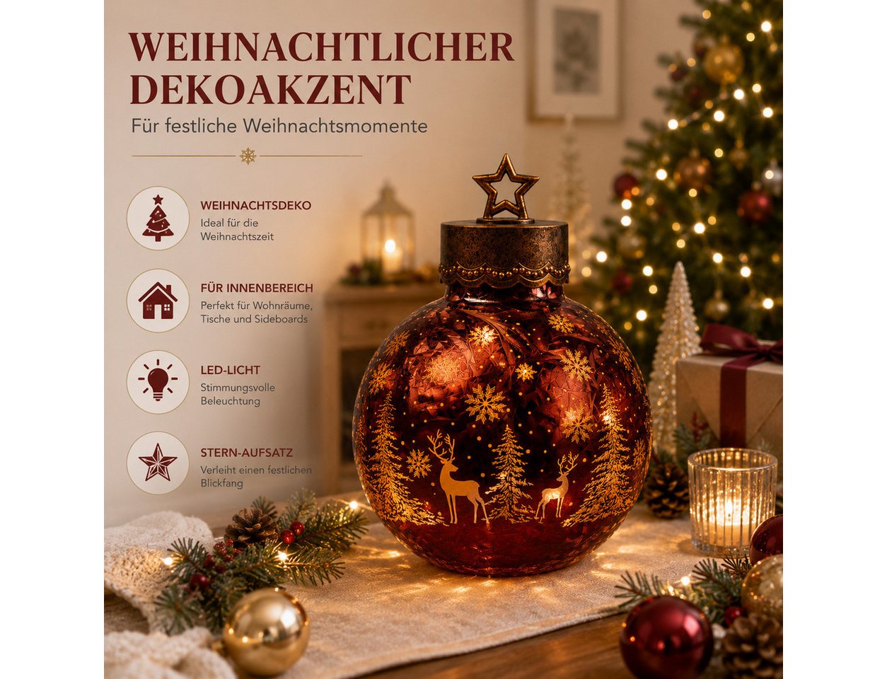 formano LED Dekolicht LED Deko-Kugel Frosty-Mahagoni 35 cm mit Timer 6h/18h Weihnachten, LED fest integriert Bild 2