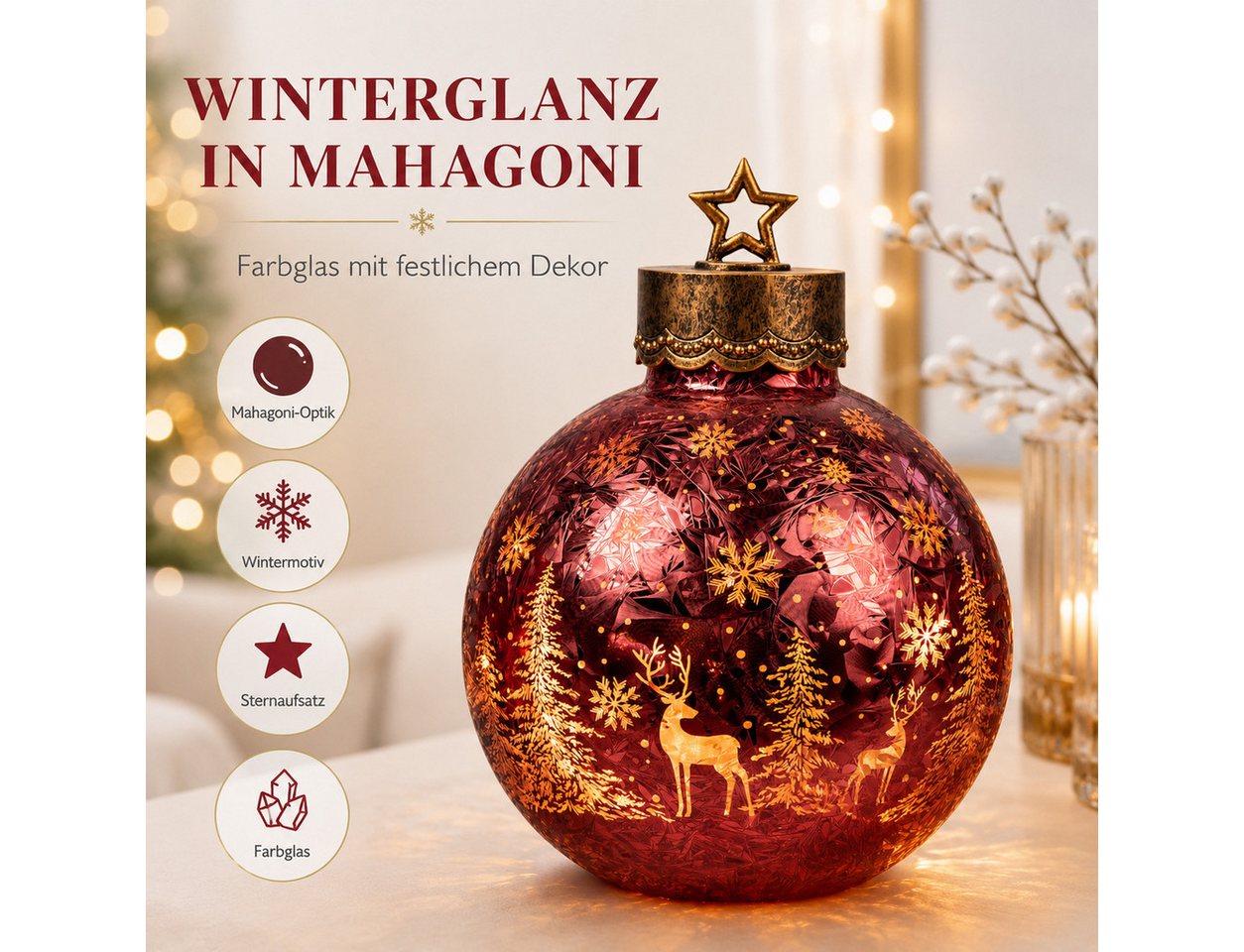 formano LED Dekolicht LED Deko-Kugel Frosty-Mahagoni 35 cm mit Timer 6h/18h Weihnachten, LED fest integriert Bild 4