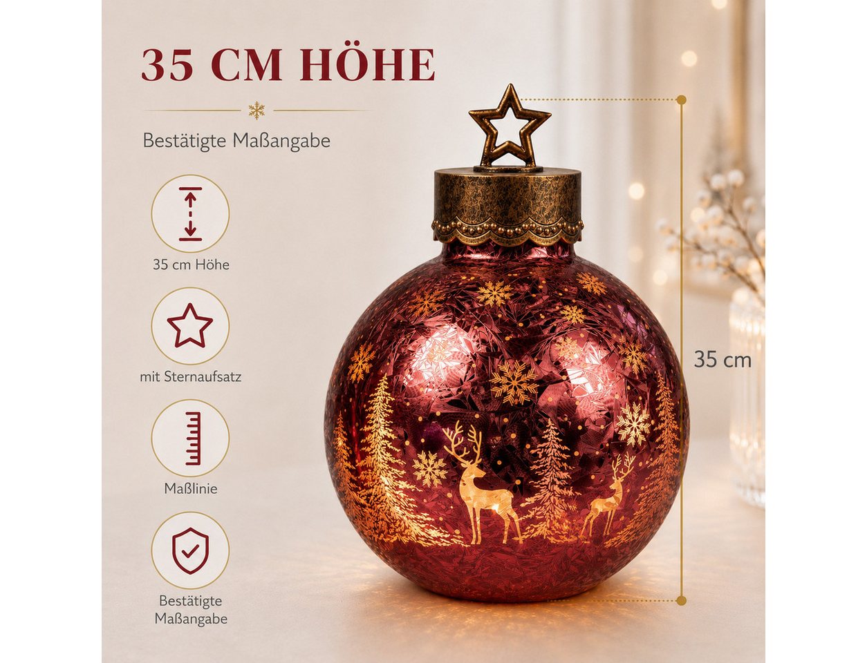 formano LED Dekolicht LED Deko-Kugel Frosty-Mahagoni 35 cm mit Timer 6h/18h Weihnachten, LED fest integriert Bild 5