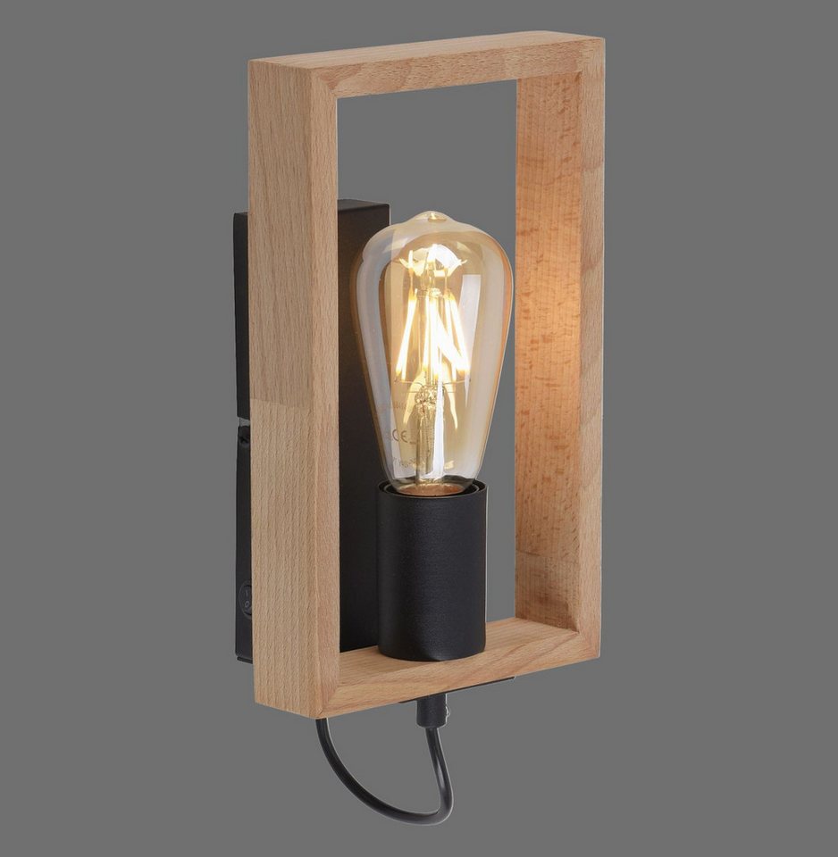 Licht-Erlebnisse Wandleuchte RILMAR, ohne Leuchtmittel, Metall E27 H: 25 cm mit Schalter Natur eckig Retro Design