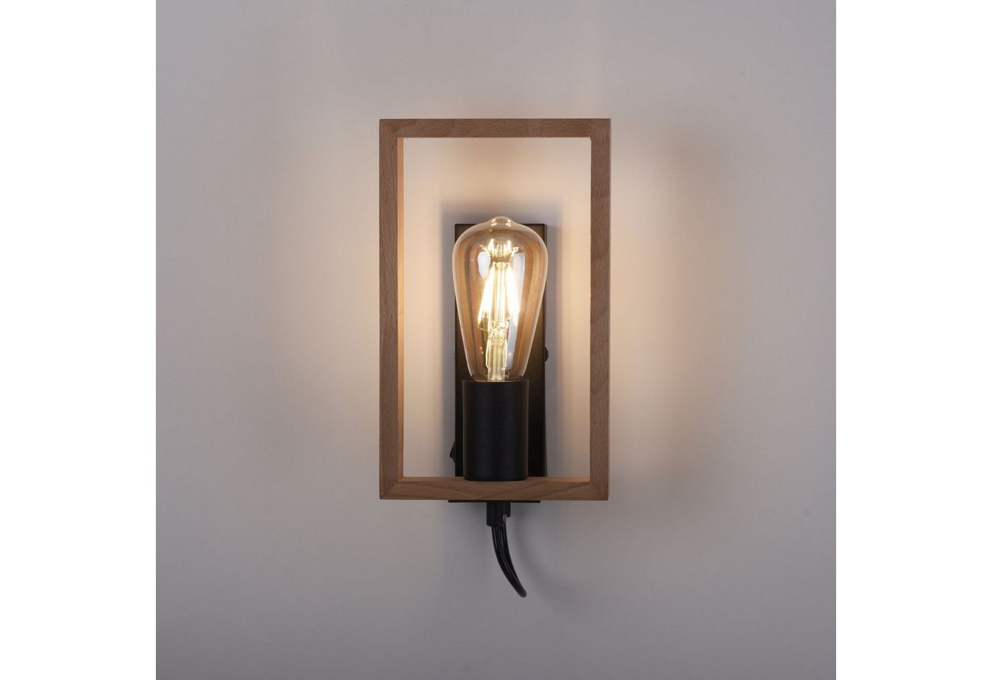 Licht-Erlebnisse Wandleuchte RILMAR, ohne Leuchtmittel, Metall E27 H: 25 cm mit Schalter Natur eckig Retro Design Bild 2