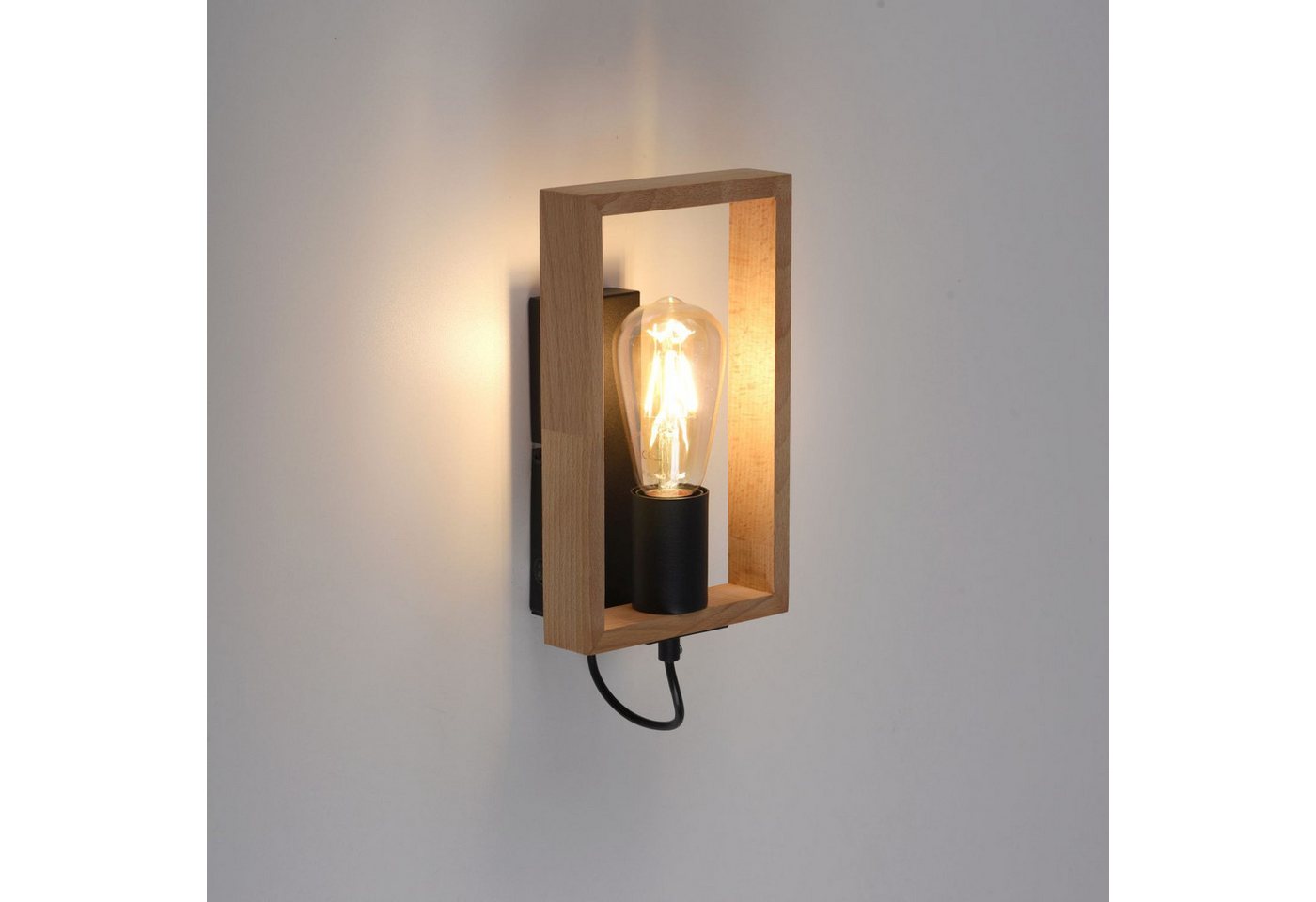 Licht-Erlebnisse Wandleuchte RILMAR, ohne Leuchtmittel, Metall E27 H: 25 cm mit Schalter Natur eckig Retro Design Bild 4