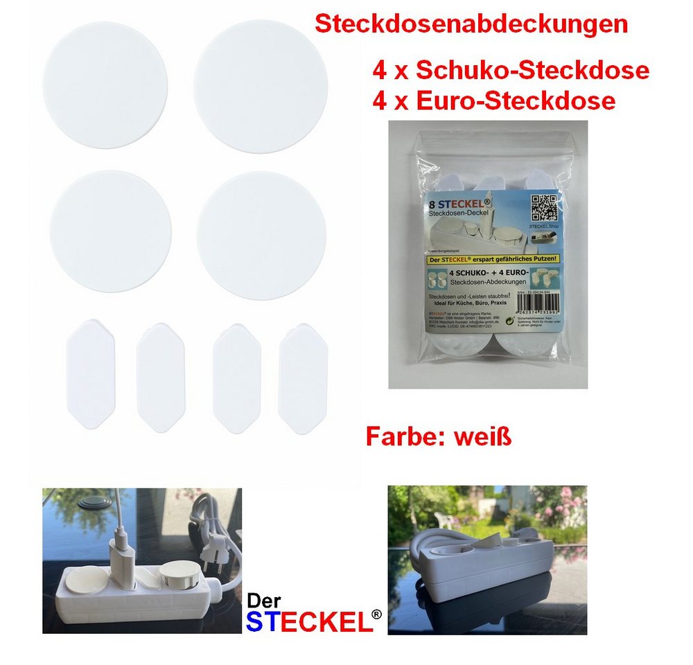 STECKEL Steckdosenblende STECKEL® Steckdosenabdeckungen – Euro & Schuko im Set wählbar, (Sparset, 8 tlg., Sparset), Staubschutz, Spritzschutz für Steckdosenleisten mit Euro-Stecker