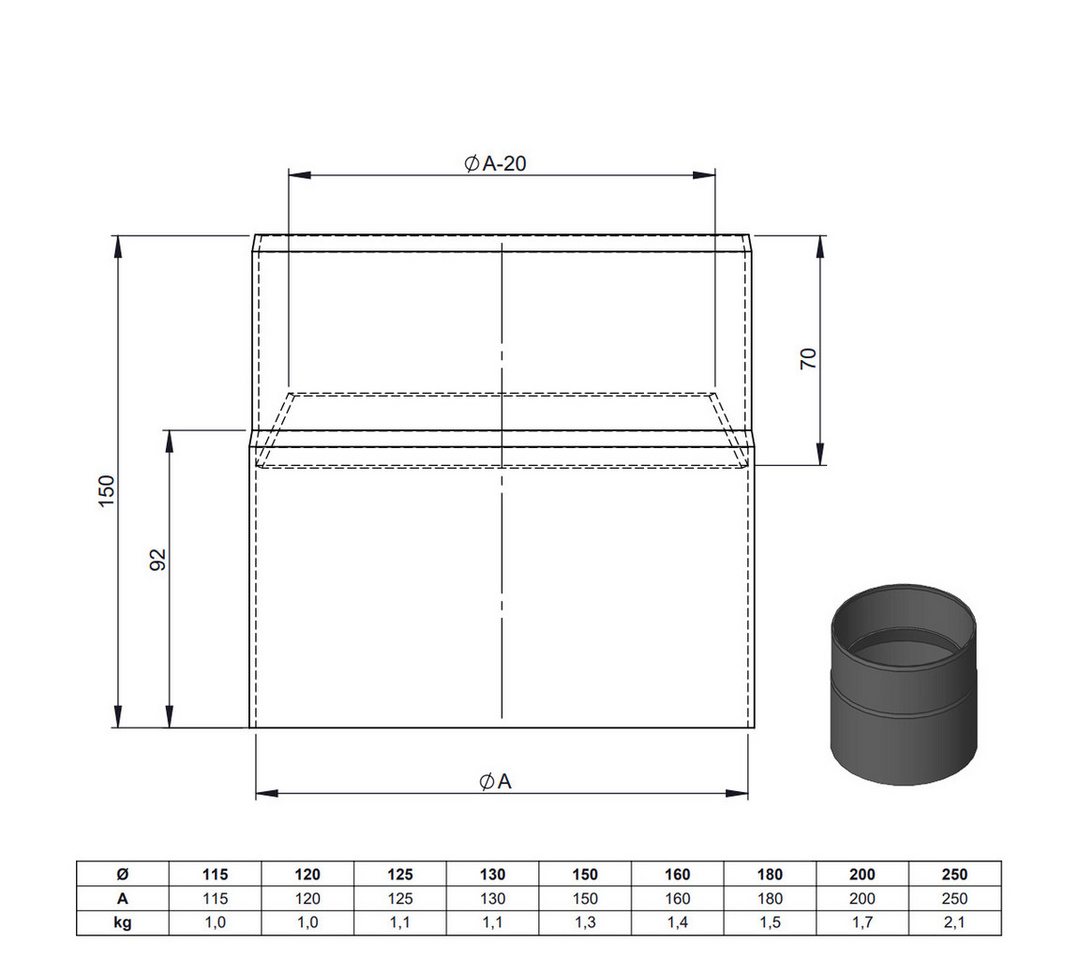 Feuercampus Ofenrohr Ø 120 mm 15 cm - schwarz, 120 mm Bild 2