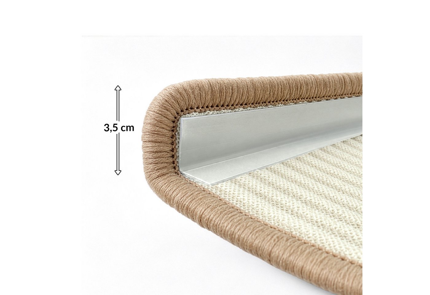 Floordirekt Stufenmatte Pearl, Sisal Treppenauflage halbrund, rutschhemmend, gekettelt, Halbrund, Mit Winkelprofil, Selbstklebend, Schalldämmend