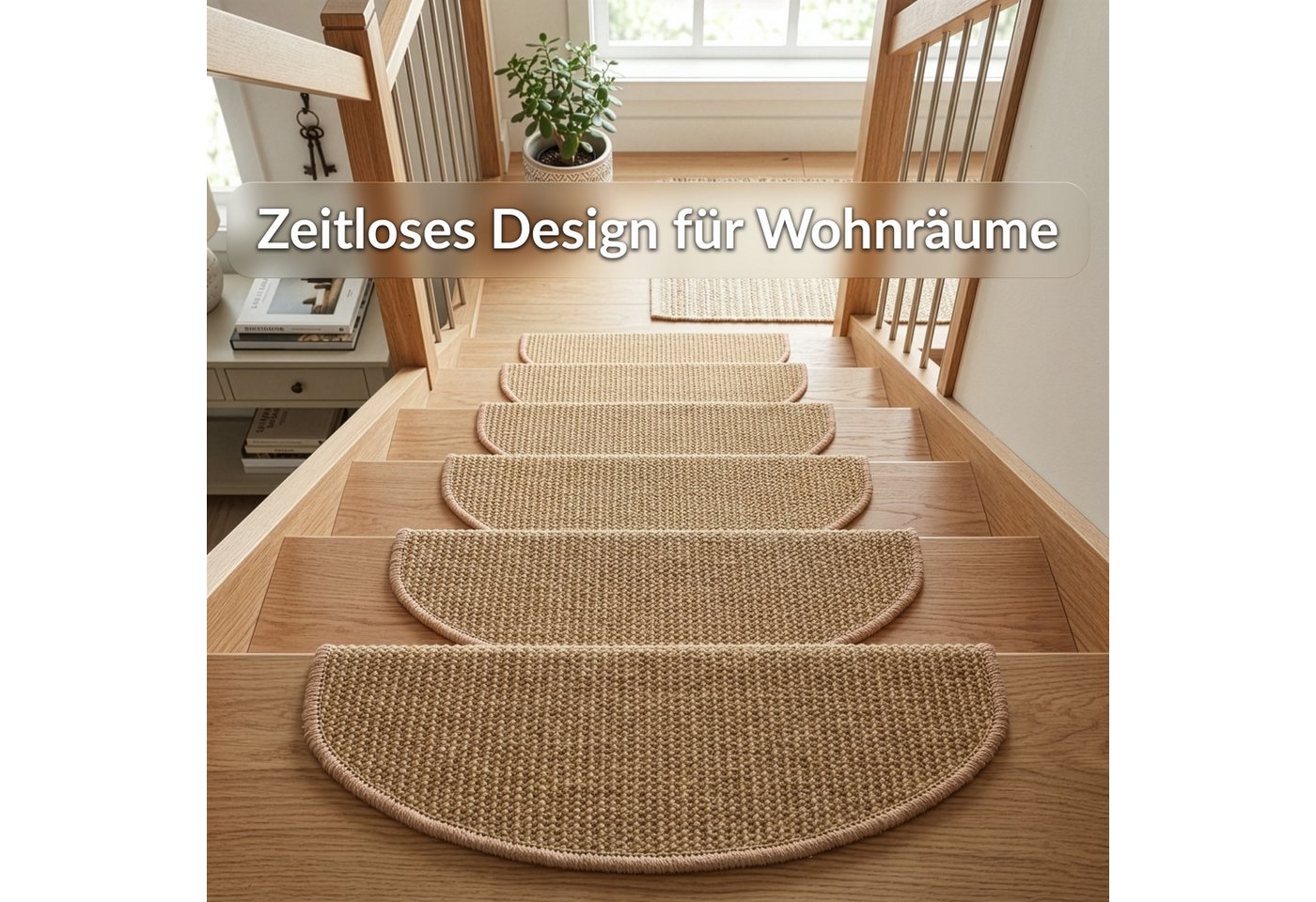 Floordirekt Stufenmatte Pearl, Sisal Treppenauflage halbrund, rutschhemmend, gekettelt, Halbrund, Mit Winkelprofil, Selbstklebend, Schalldämmend Bild 2