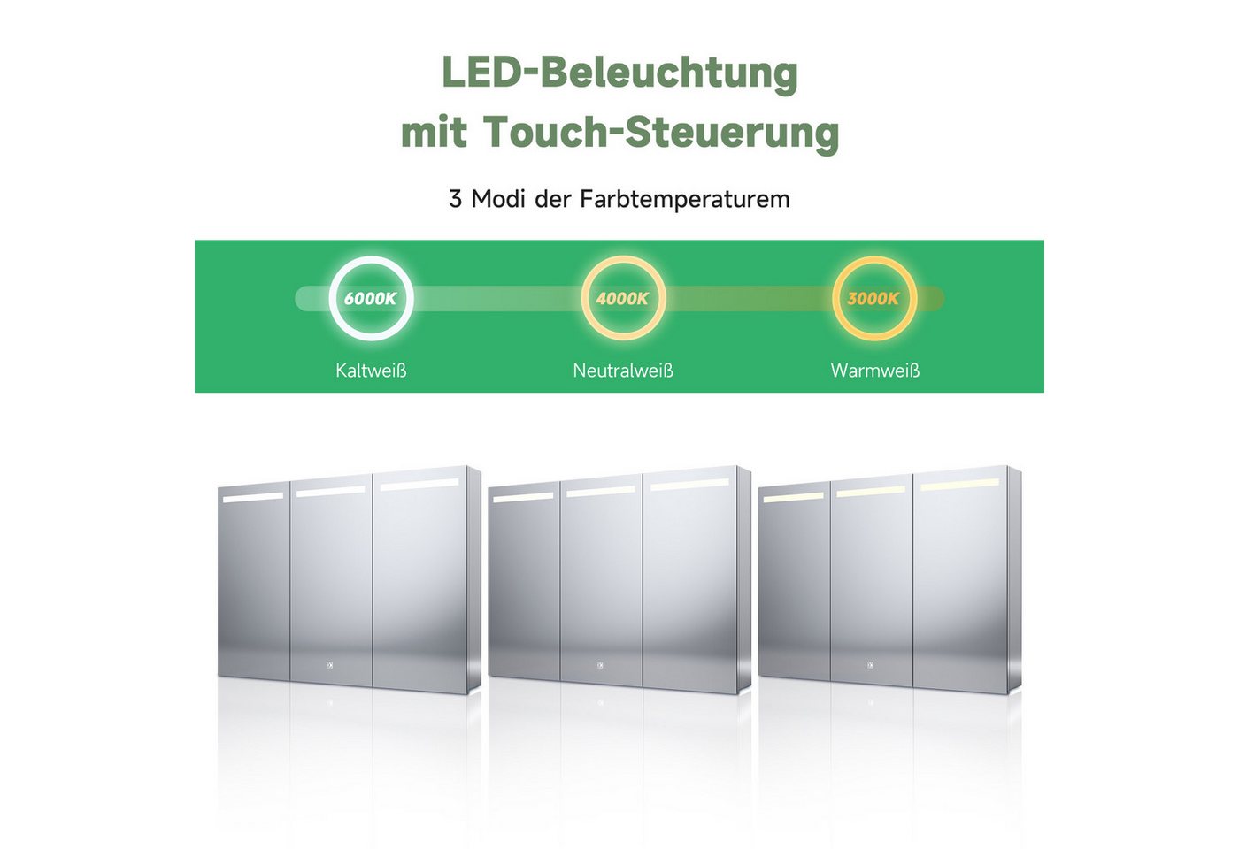 SONNI Badezimmerspiegelschrank Edelstahl Spiegelschrank bad mit beleuchtung 90x65x13cm mit Steckdose und Touchschalter Kalt/Warm/Neutral Licht, dimmbar