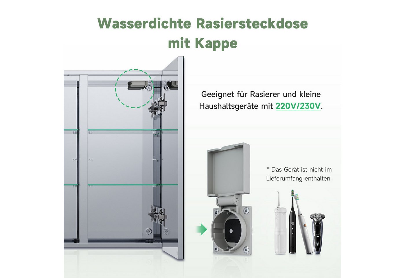 SONNI Badezimmerspiegelschrank Edelstahl Spiegelschrank bad mit beleuchtung 90x65x13cm mit Steckdose und Touchschalter Kalt/Warm/Neutral Licht, dimmbar Bild 3