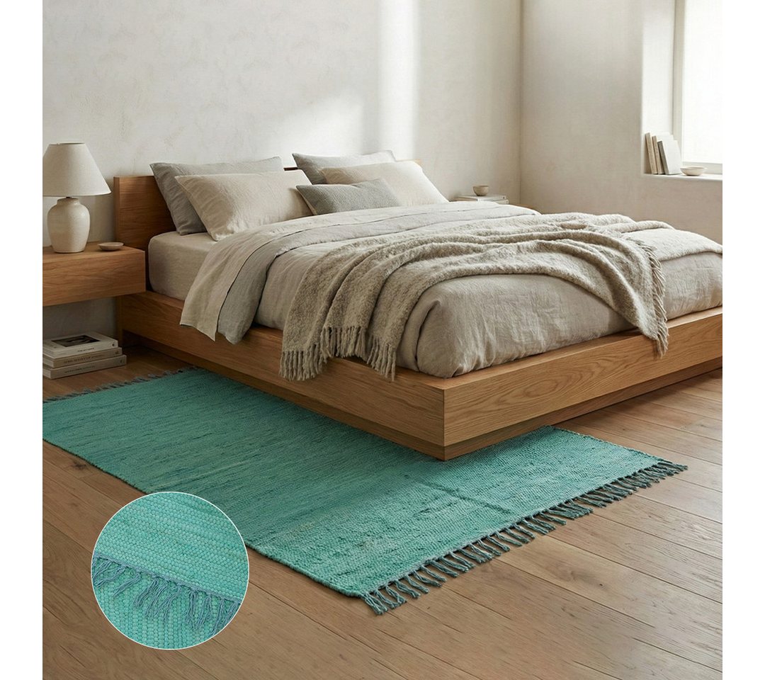 Elegant Floors Teppich Chindi Türkis, rechteckig, Höhe: 9 mm, handgewebt, Rechteckig, Höhe: 9 mm, Weiche Haptik, pflegeleicht und für Fußbodenheizung geeignet