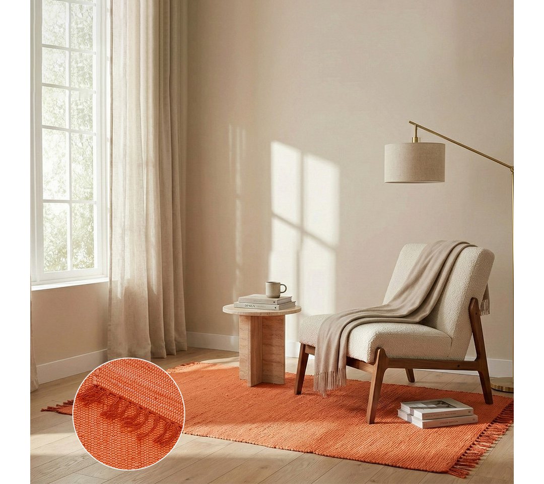 Elegant Floors Teppich Chindi Orange, rechteckig, Höhe: 9 mm, handgewebt, Rechteckig, Höhe: 9 mm, Weiche Haptik, pflegeleicht und für Fußbodenheizung geeignet