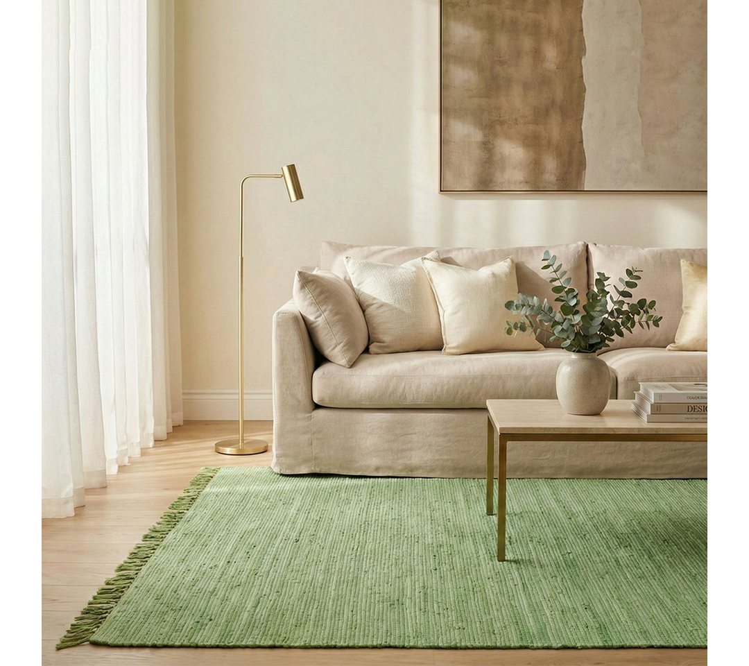 Elegant Floors Teppich Chindi Grün, rechteckig, Höhe: 9 mm, handgewebt, Rechteckig, Höhe: 9 mm, Weiche Haptik, pflegeleicht und für Fußbodenheizung geeignet