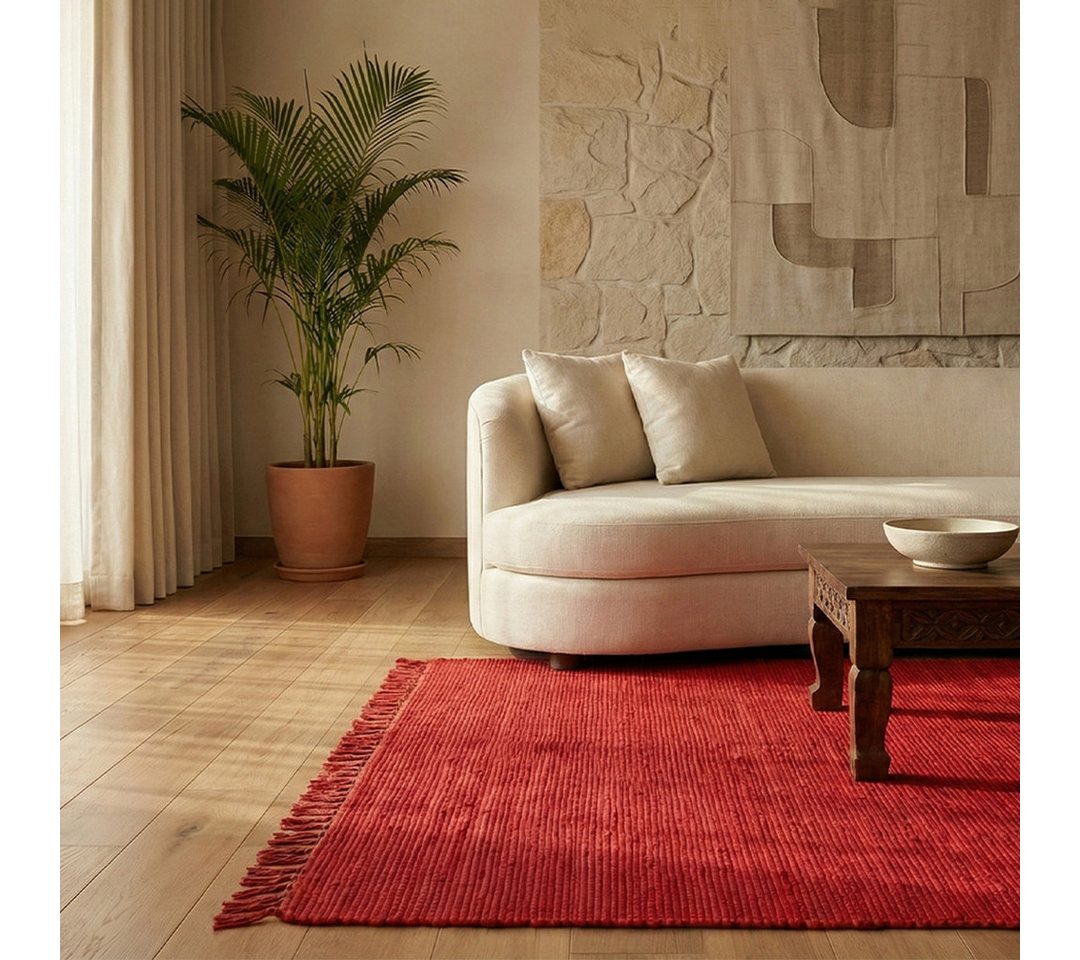 Elegant Floors Teppich Chindi Rot, rechteckig, Höhe: 9 mm, handgewebt, Rechteckig, Höhe: 9 mm, Weiche Haptik, pflegeleicht und für Fußbodenheizung geeignet