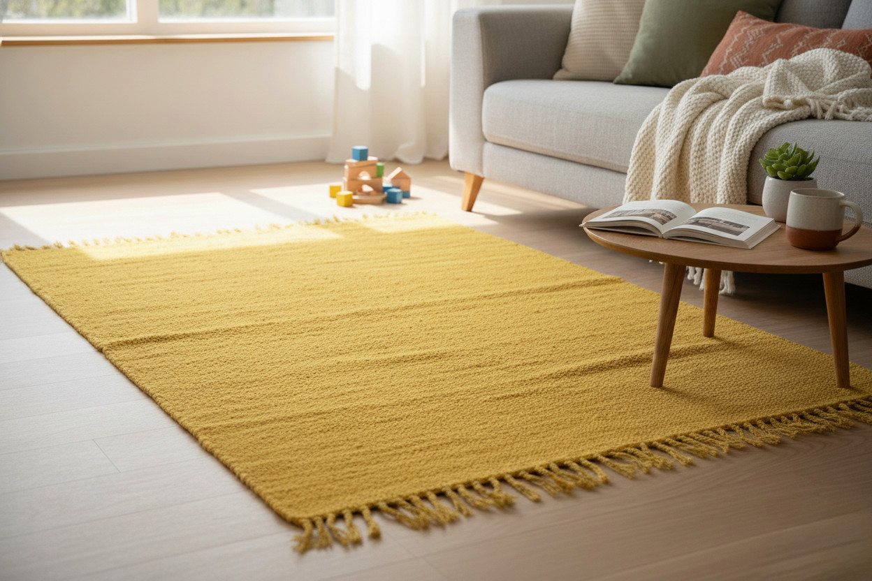 Elegant Floors Teppich Chindi Gelb, rechteckig, Höhe: 9 mm, handgewebt, Rechteckig, Höhe: 9 mm, Weiche Haptik, pflegeleicht und für Fußbodenheizung geeignet