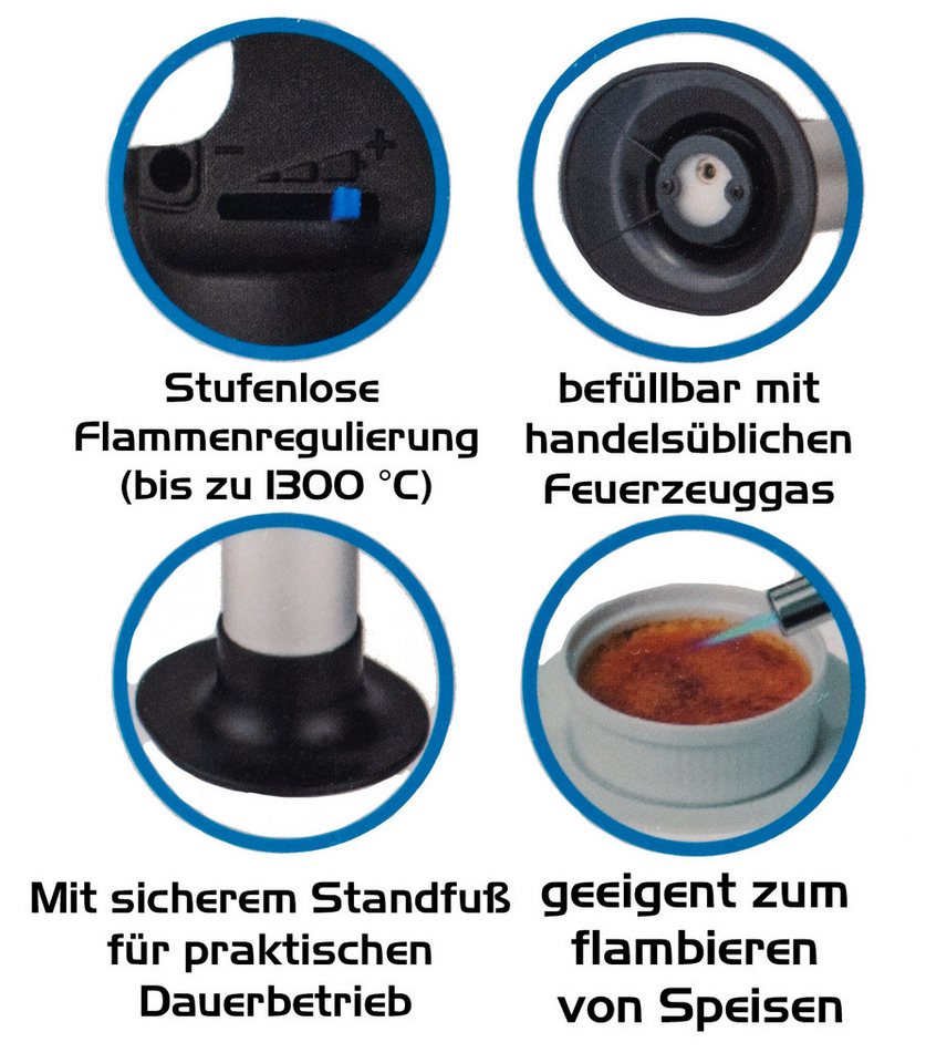 TruWare Flambierbrenner – Küchenbrenner - Nachfüllbar Bis 1300 °C, Karamellisieren Flambieren, (mit Dauerflamme & Sicherheitsverschlus) Bild 5