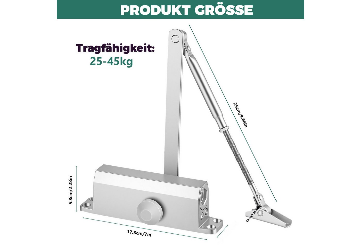 LEMLIT Türschließer Automatischer hydraulischer Obentürschließer, (1er Set, 1-tlg., 25-45kg), einstellbar für Innentüren, Türgewicht 25-45 kg Bild 5