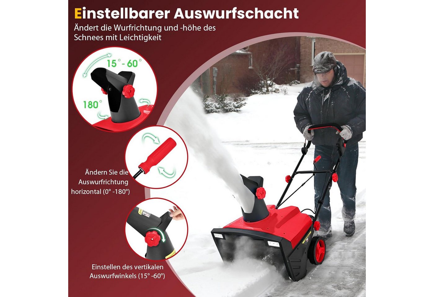KOMFOTTEU Elektro-Schneefräse mit LED-Scheinwerfern, 50,00 cm Arbeitsbreite, 9 m Auswurfweite Bild 3