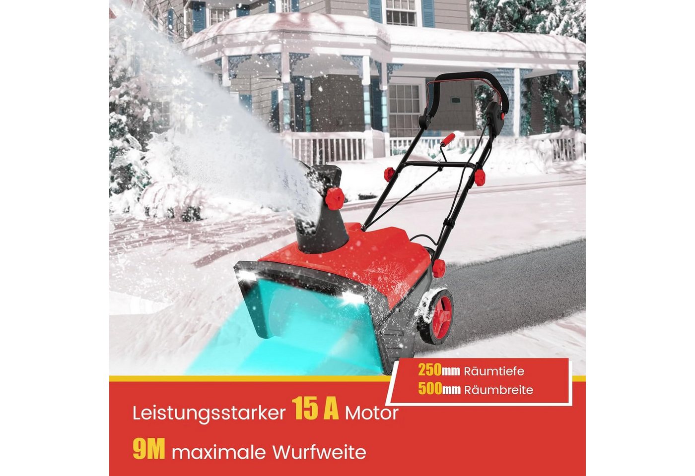 KOMFOTTEU Elektro-Schneefräse mit LED-Scheinwerfern, 50,00 cm Arbeitsbreite, 9 m Auswurfweite Bild 4