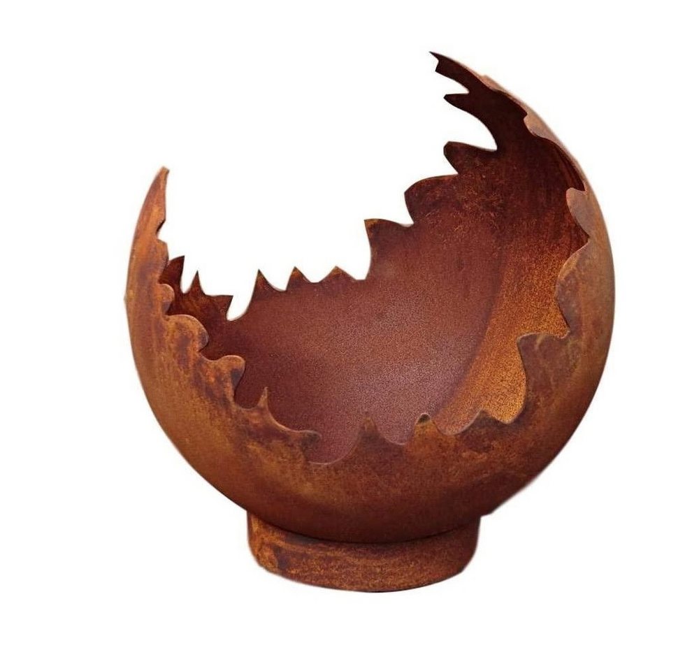 L Design Gartenfigur L Design Edelrost Deko/Feuerkugel Risse mit Standring Gartendekoration