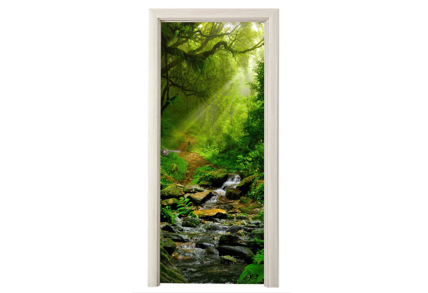 MuchoWow Türtapete Dschungel - Grün - Wasserfall - Natur, Matt, bedruckt, (1 St), Selbstklebende Tapete, Folie für Möbel, 70x215 cm Bild 4