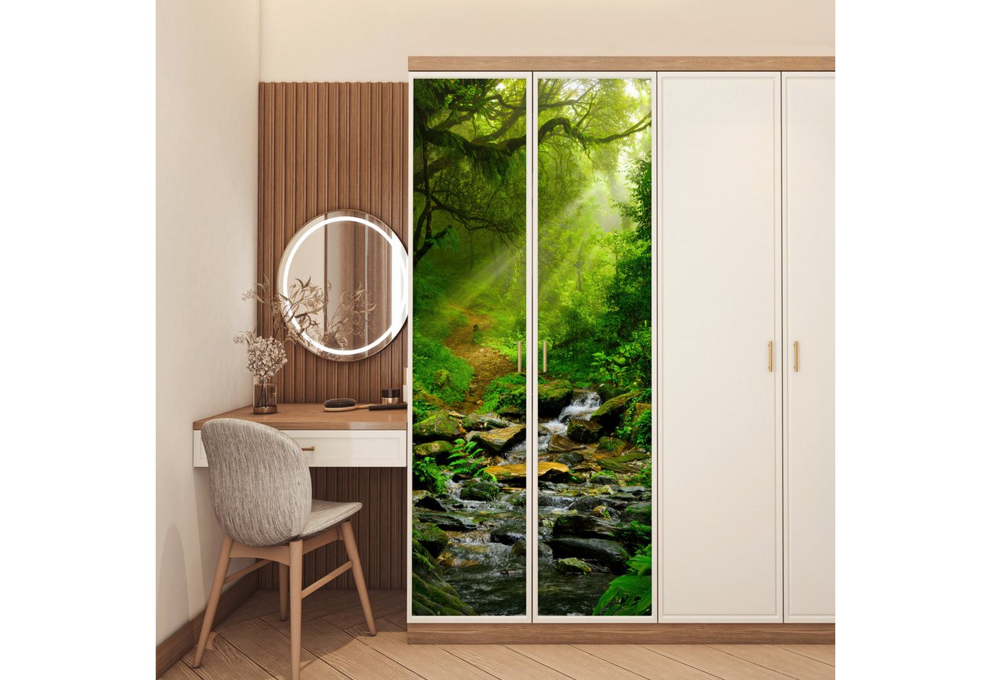 MuchoWow Türtapete Dschungel - Grün - Wasserfall - Natur, Matt, bedruckt, (1 St), Selbstklebende Tapete, Folie für Möbel, 70x215 cm Bild 5