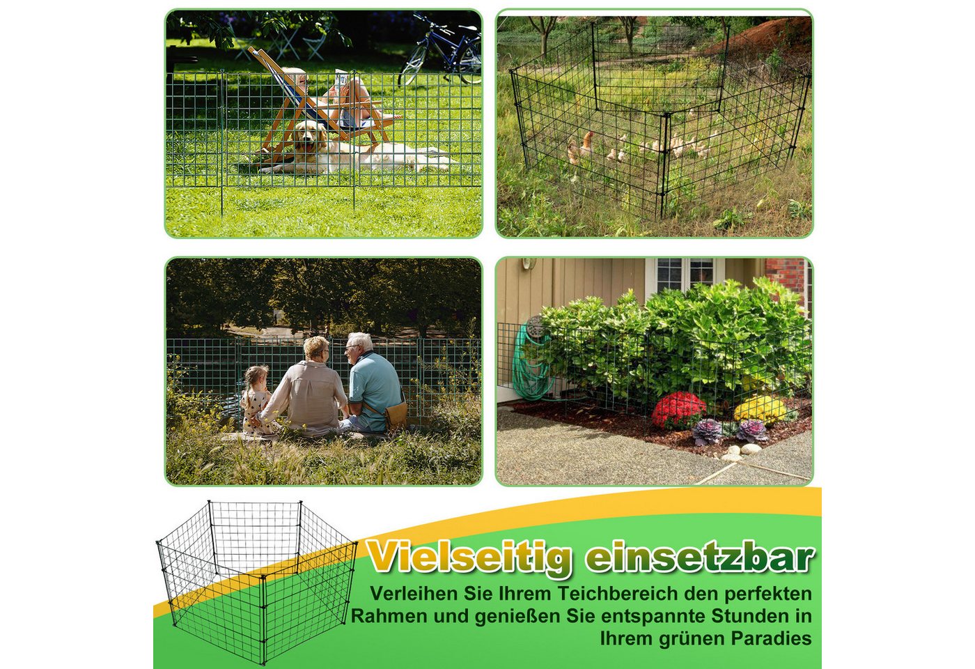 Clanmacy Gartenzaun Teichzaun Komplettset Zauntor Gartenzaun Stabzaun Garten Draht Metall