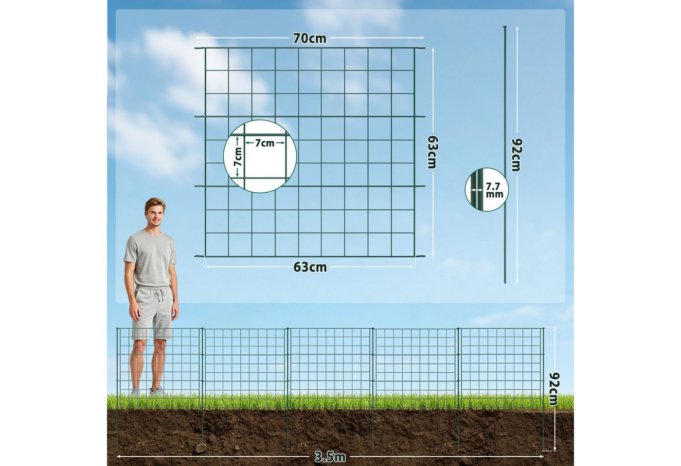 Clanmacy Gartenzaun Teichzaun Komplettset Zauntor Gartenzaun Stabzaun Garten Draht Metall Bild 3