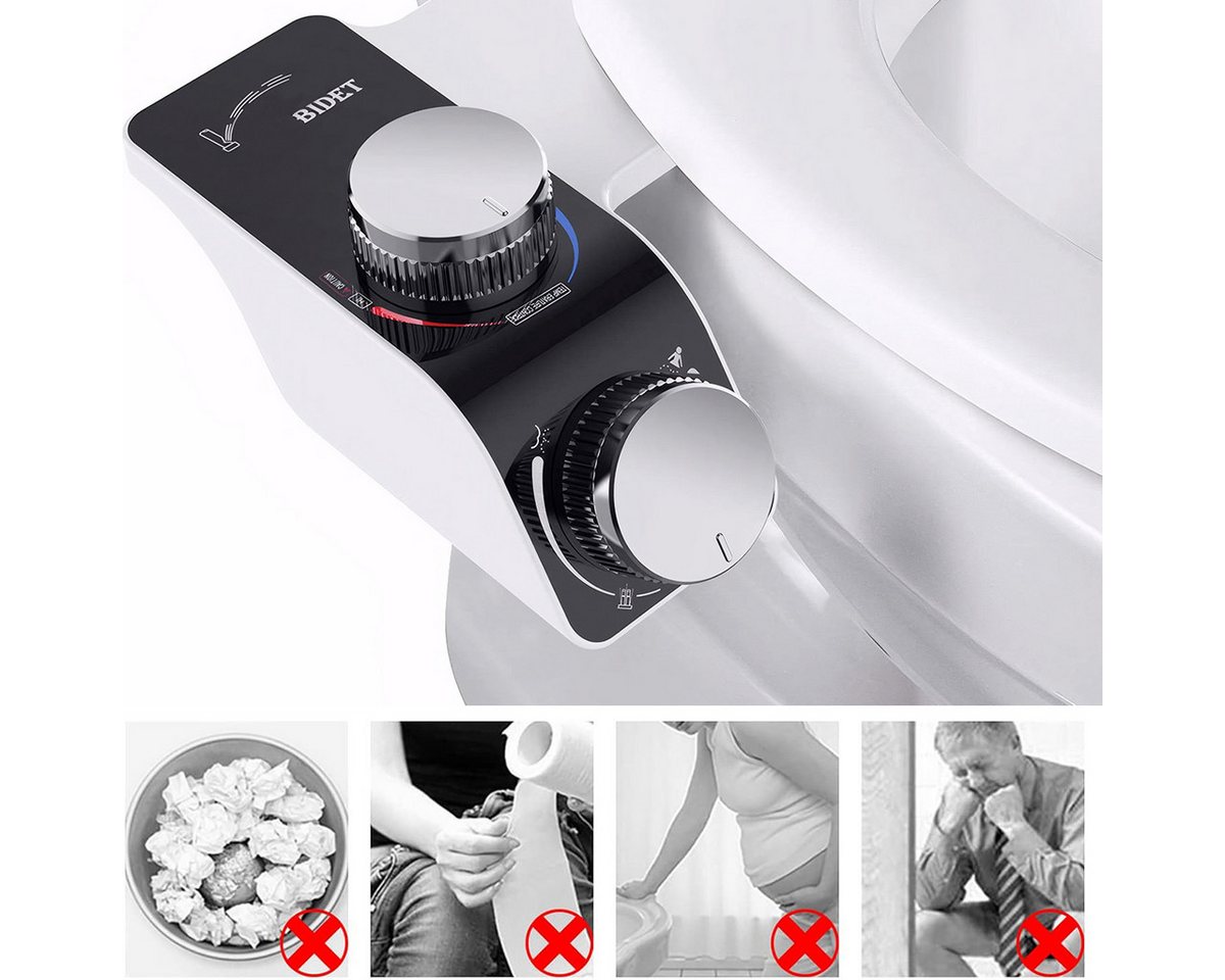 MOPUEA Bidet Bidet-Aufsatz für WC-Regal Reinigung Doppeldüse 3 Reinigungsmodi, Montage am WC-Sitz