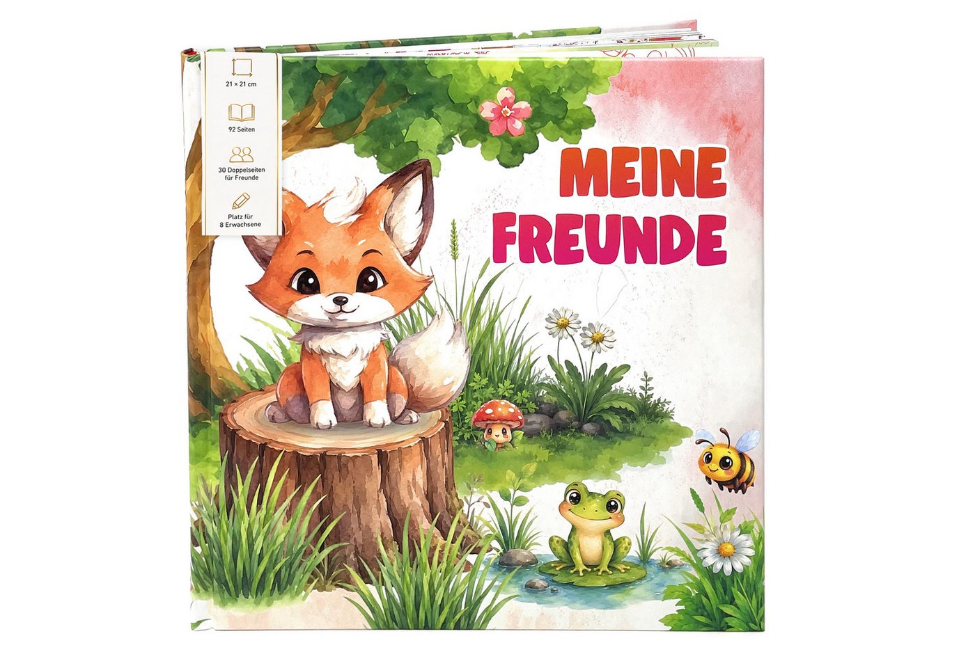 TOBJA Poesiealbum Freundebuch Grundschule Waldtiere 21x21 cm - 30 Freunde, 8 Erwachsene, Waldtier-Motiv, 92 Seiten, 30 Doppelseiten, FSC®-Papier Bild 2