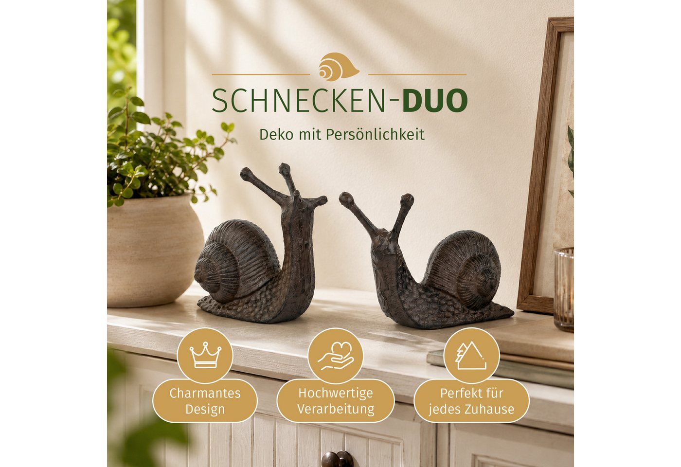 Moritz Gartenfigur Schnecken 2er Set Gusseisen B 17 cm braun Antik Optik Paar liegend Bild 2
