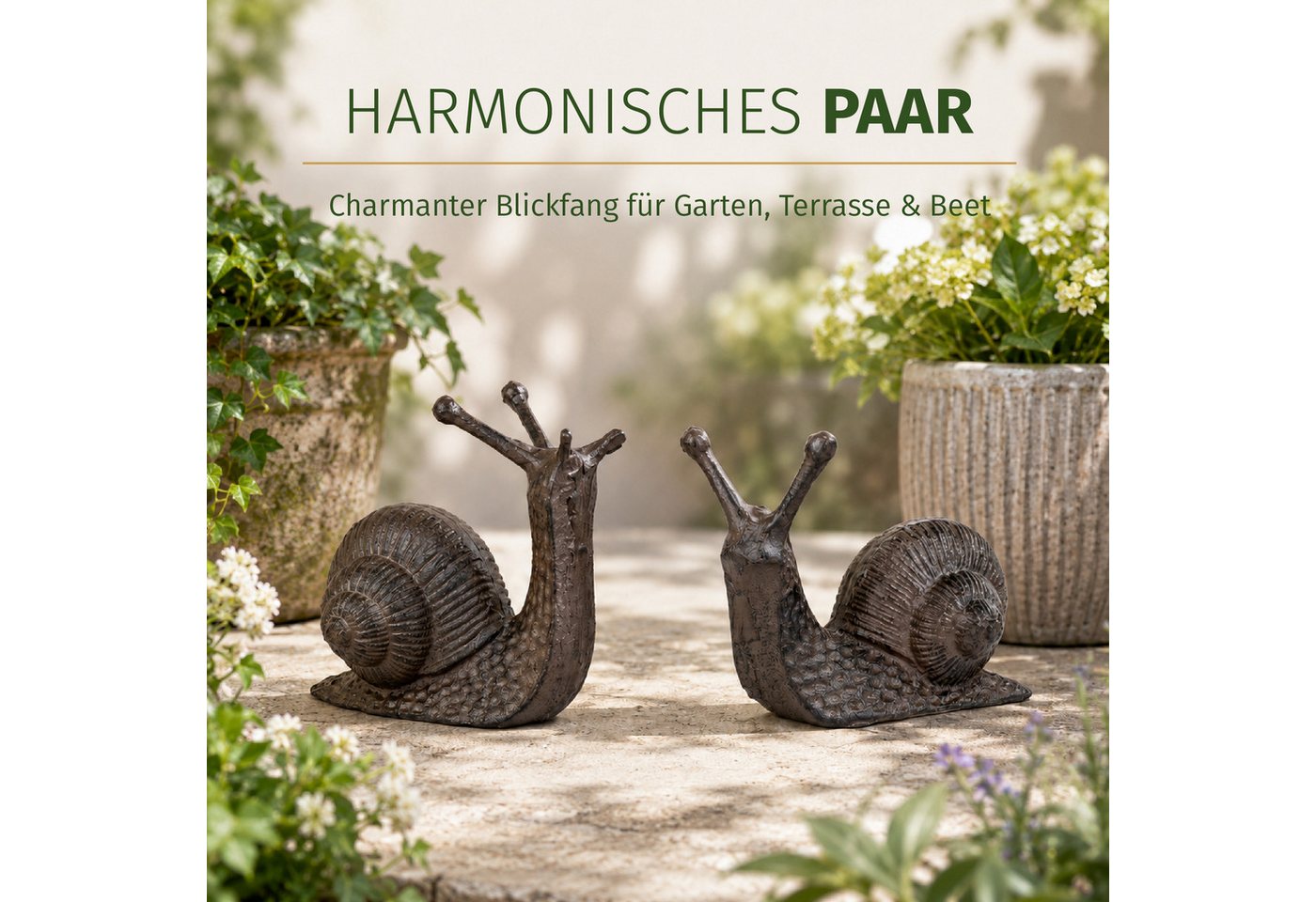 Moritz Gartenfigur Schnecken 2er Set Gusseisen B 17 cm braun Antik Optik Paar liegend Bild 5