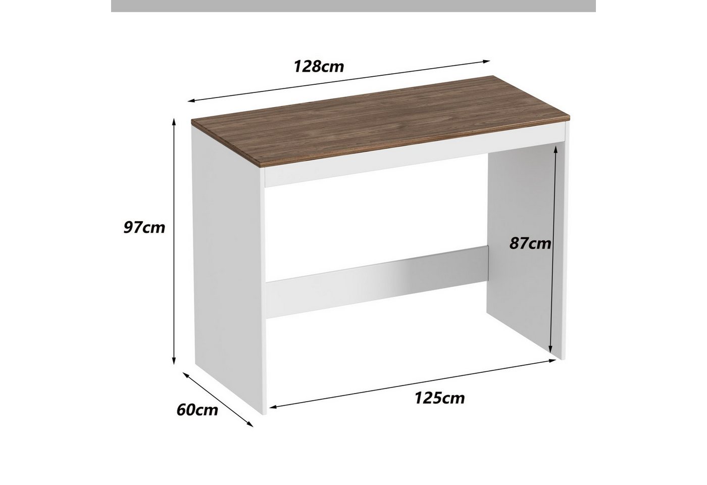 PEALOV Waschmaschinenumbauschrank mit Arbeitsplatte – Überbauschrank für Waschmaschine und Trockner (1-St) Weiß mit Walnussholz-Optik, 128 × 60 × 97 cm Bild 3