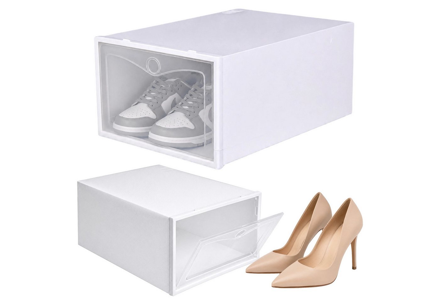 Realb2b Schuhregal Schuhbox Organizer 12er-Set mit Klappe, stapelbar, 33 × 24 × 12 cm, Schuhbox Organizer 12er-Set mit Klappe und Kunststoffausführung 24-tlg., 12er-Set, verschließbare Klappe, platzsparend, Kunststoff Bild 2