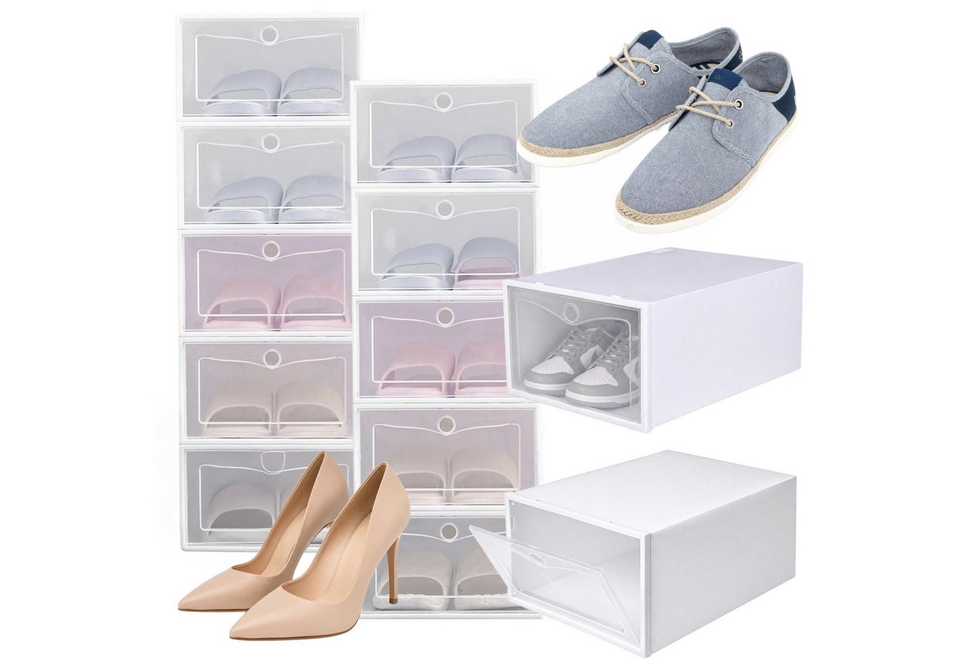 Realb2b Schuhregal Schuhbox Organizer 12er-Set mit Klappe, stapelbar, 33 × 24 × 12 cm, Schuhbox Organizer 12er-Set mit Klappe und Kunststoffausführung 24-tlg., 12er-Set, verschließbare Klappe, platzsparend, Kunststoff Bild 5