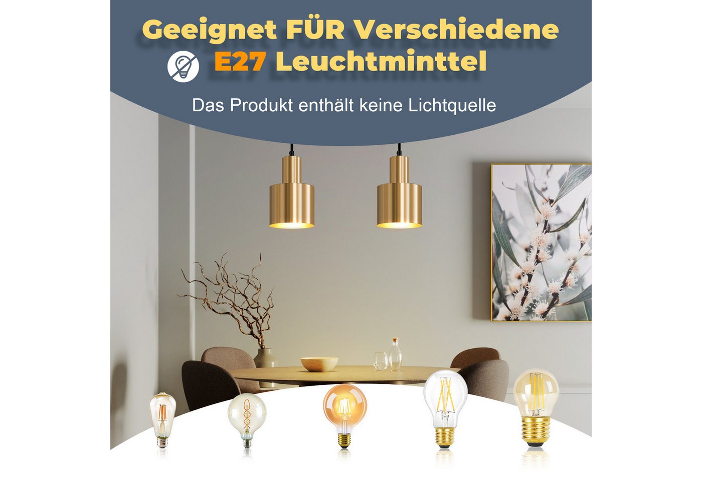 ZMH Pendelleuchte Esszimmer 1 Flammig Gold Hängeleuchte Modern E27 Metall Küche, ohne Leuchtmittel, Esstisch Vintage Pendellampe Schlafzimmer
