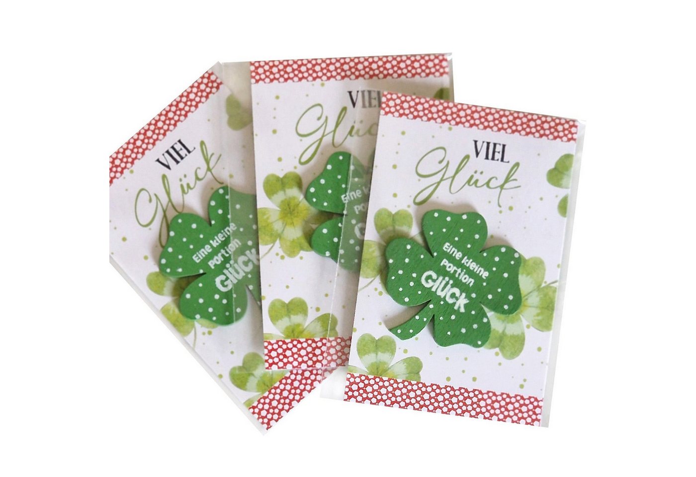 Logbuch-Verlag Klappkarte 3 Kleeblatt Glücksbringer - Portion Glück Holztaler mit Karte 5,5 x