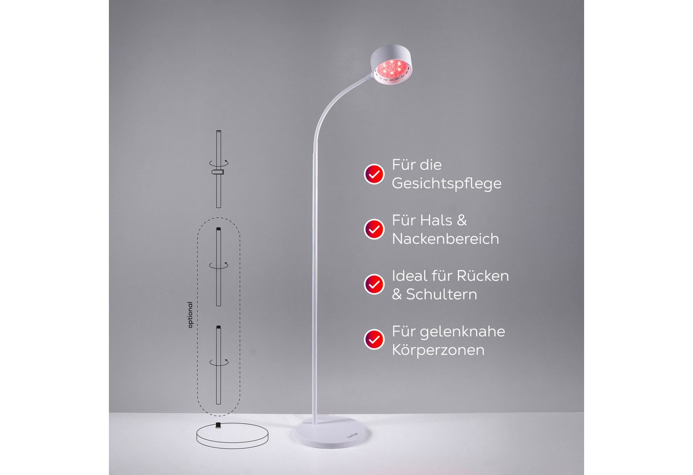 heilys® Infrarotlampe Gen30 + Vision, 1-tlg., für Gesicht, Augen und Gelenke, höhenverstellbar, flexibler Lampenkopf, Augen-Modus, mit Fernbedienung