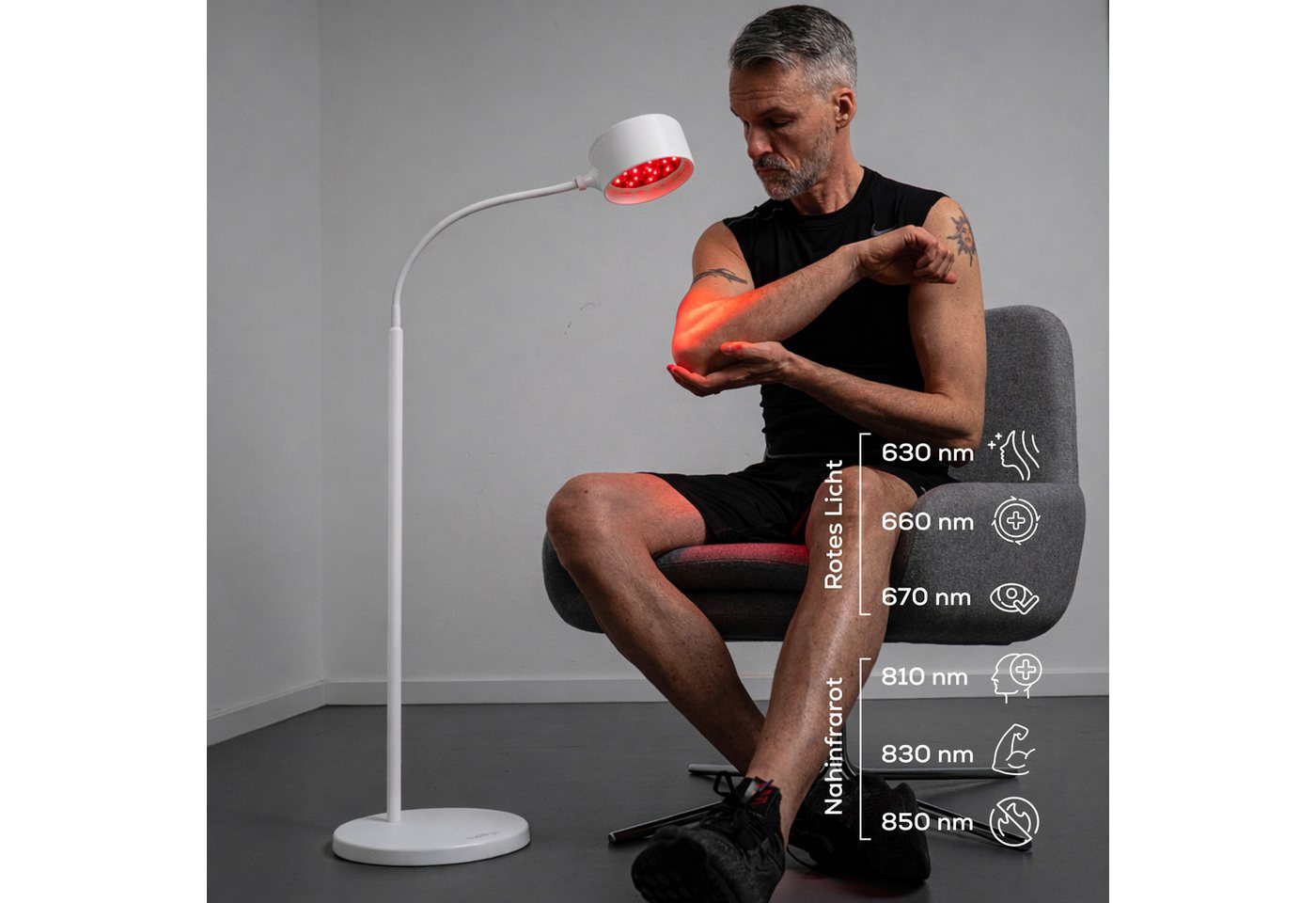 heilys® Infrarotlampe Gen30 + Vision, 1-tlg., für Gesicht, Augen und Gelenke, höhenverstellbar, flexibler Lampenkopf, Augen-Modus, mit Fernbedienung Bild 3